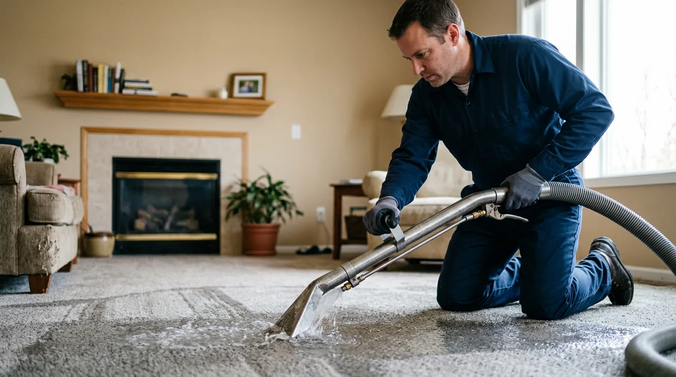Water damage restoration technician working near Whitehall, MI